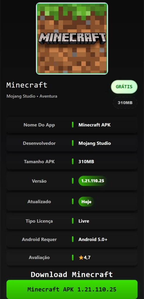 Minecraft download atualizado