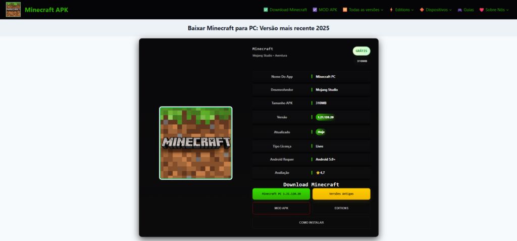 Baixar Minecraft: Java & Bedrock Edition para PC (Windows) grátis 3 (Minecraft APK) baixar e instalar o Minecraft no PC