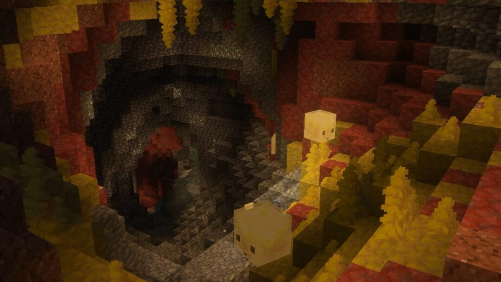 Download Minecraft Beta 1.26.30.21 APK para Android grátis 2 (Minecraft APK) Cubos de enxofre em uma caverna, com espinhos de enxofre - Minecraft Beta, Preview - 26.30.20-21